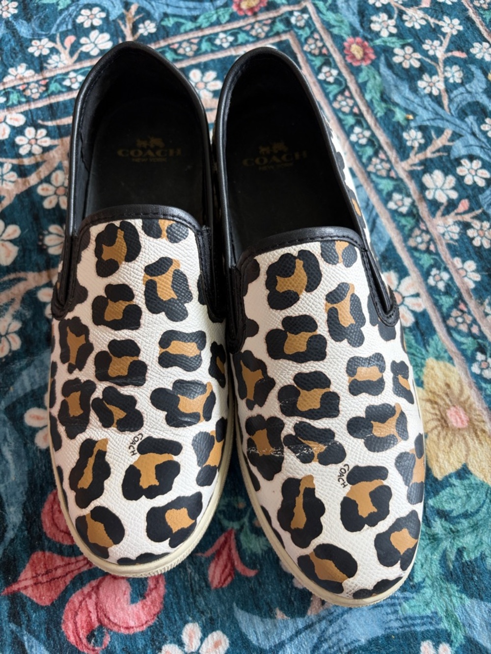 Coach White Leopard Print Slip-On Sneakers